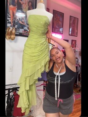 Rare Y2K xcite 100% Silk ,Beaded Evening Dress Asymmetrical Ruffled ,size 10